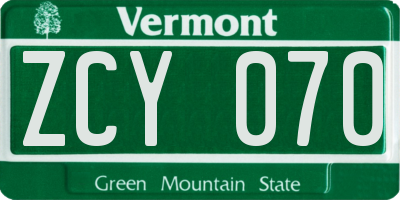 VT license plate ZCY070