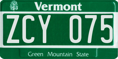 VT license plate ZCY075