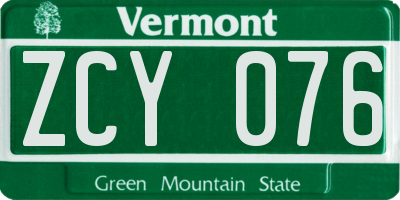 VT license plate ZCY076