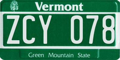 VT license plate ZCY078