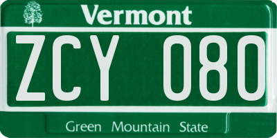 VT license plate ZCY080