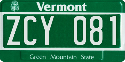 VT license plate ZCY081