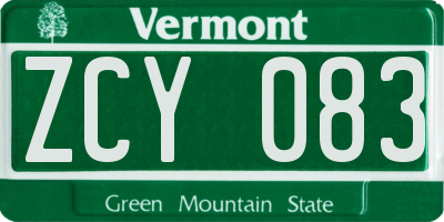 VT license plate ZCY083