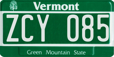VT license plate ZCY085