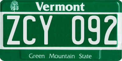 VT license plate ZCY092