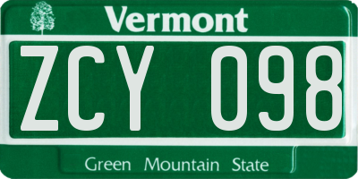 VT license plate ZCY098