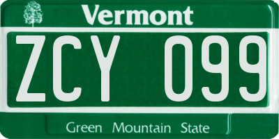 VT license plate ZCY099
