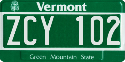 VT license plate ZCY102