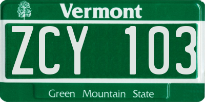 VT license plate ZCY103
