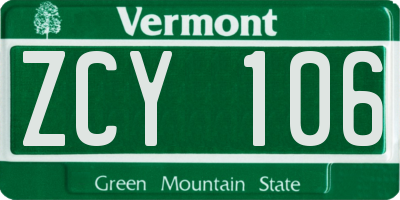 VT license plate ZCY106