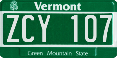 VT license plate ZCY107