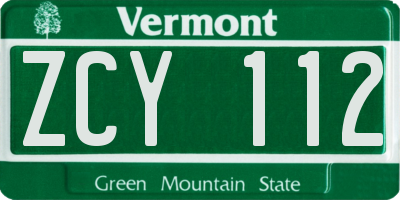 VT license plate ZCY112