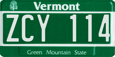 VT license plate ZCY114