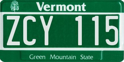 VT license plate ZCY115