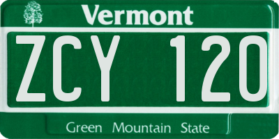 VT license plate ZCY120