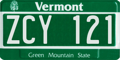VT license plate ZCY121