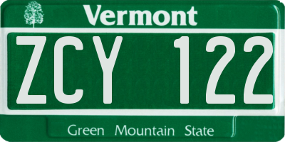 VT license plate ZCY122