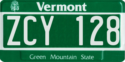 VT license plate ZCY128