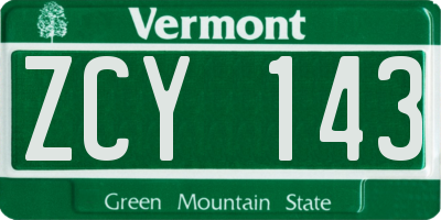 VT license plate ZCY143