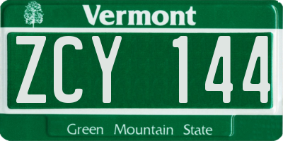 VT license plate ZCY144
