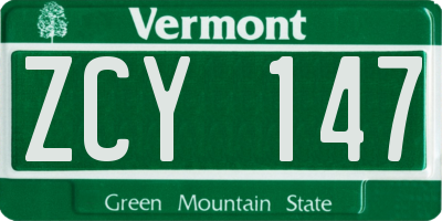 VT license plate ZCY147