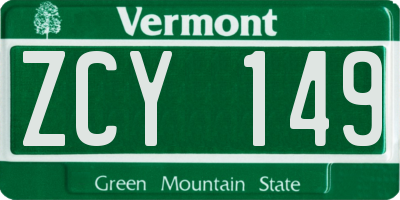 VT license plate ZCY149