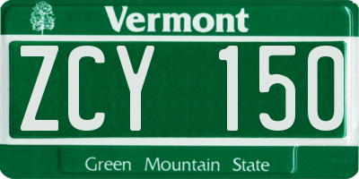 VT license plate ZCY150