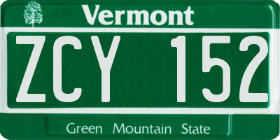 VT license plate ZCY152