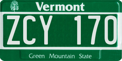 VT license plate ZCY170