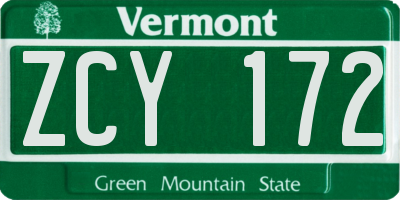 VT license plate ZCY172