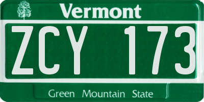 VT license plate ZCY173