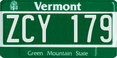 VT license plate ZCY179