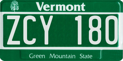 VT license plate ZCY180