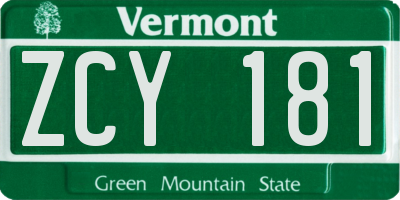 VT license plate ZCY181