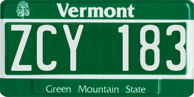 VT license plate ZCY183