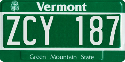 VT license plate ZCY187