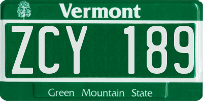 VT license plate ZCY189