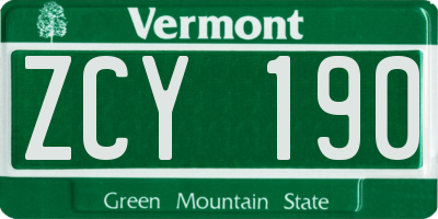 VT license plate ZCY190