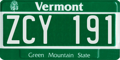 VT license plate ZCY191