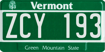 VT license plate ZCY193