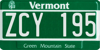 VT license plate ZCY195