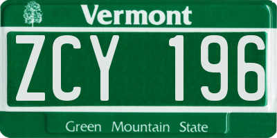 VT license plate ZCY196