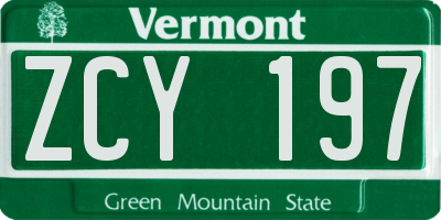 VT license plate ZCY197