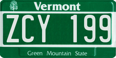 VT license plate ZCY199