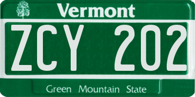 VT license plate ZCY202