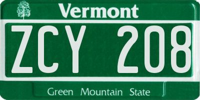 VT license plate ZCY208