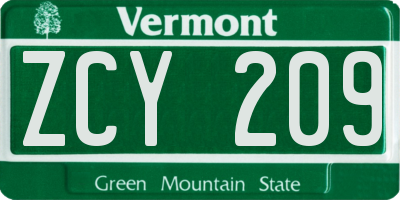 VT license plate ZCY209