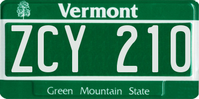 VT license plate ZCY210