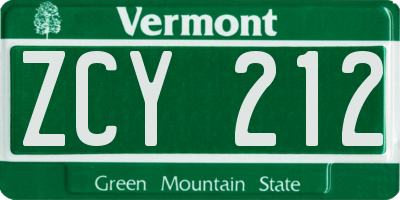 VT license plate ZCY212