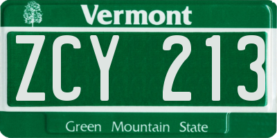 VT license plate ZCY213